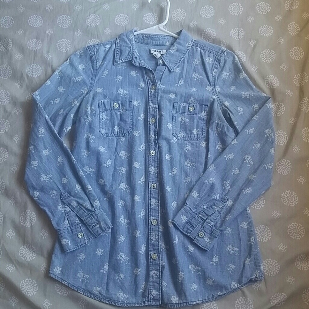 Denim button-down blouse